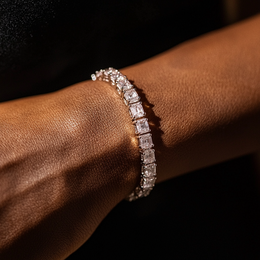 20 Carat Asscher Cut Diamond Tennis Bracelet in 14K White Gold — Diyona