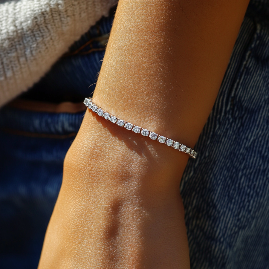 10 Carat Total Weight Round Lab Grown Diamond Tennis Bracelet in 14k Yellow Gold — Diyona