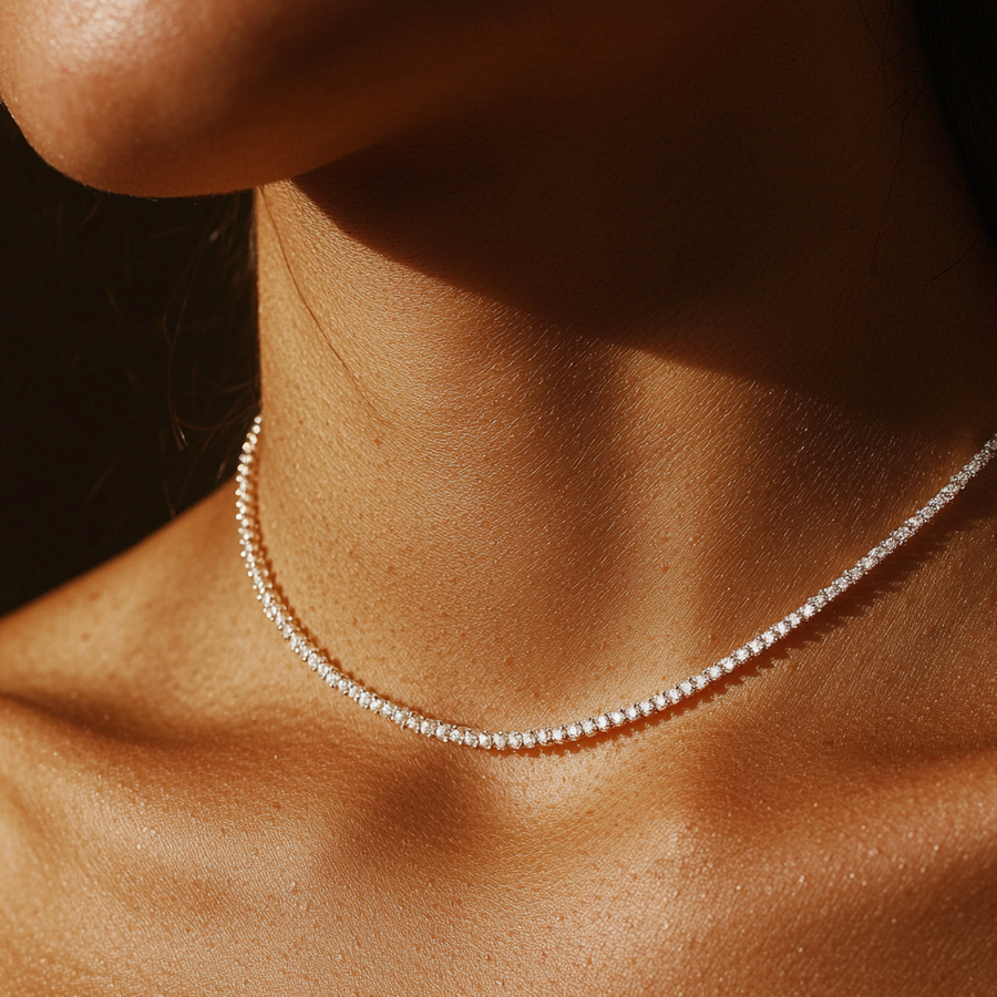 6ct Tennis Necklace in 14k White Gold, Diyona