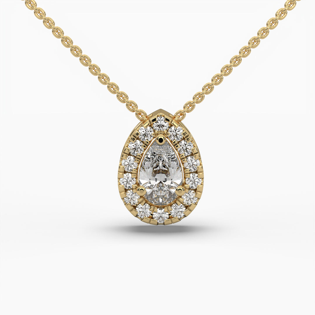 6/10ct Deluxe Halo Pear and Round Lab Grown Diamond Pendant Necklace