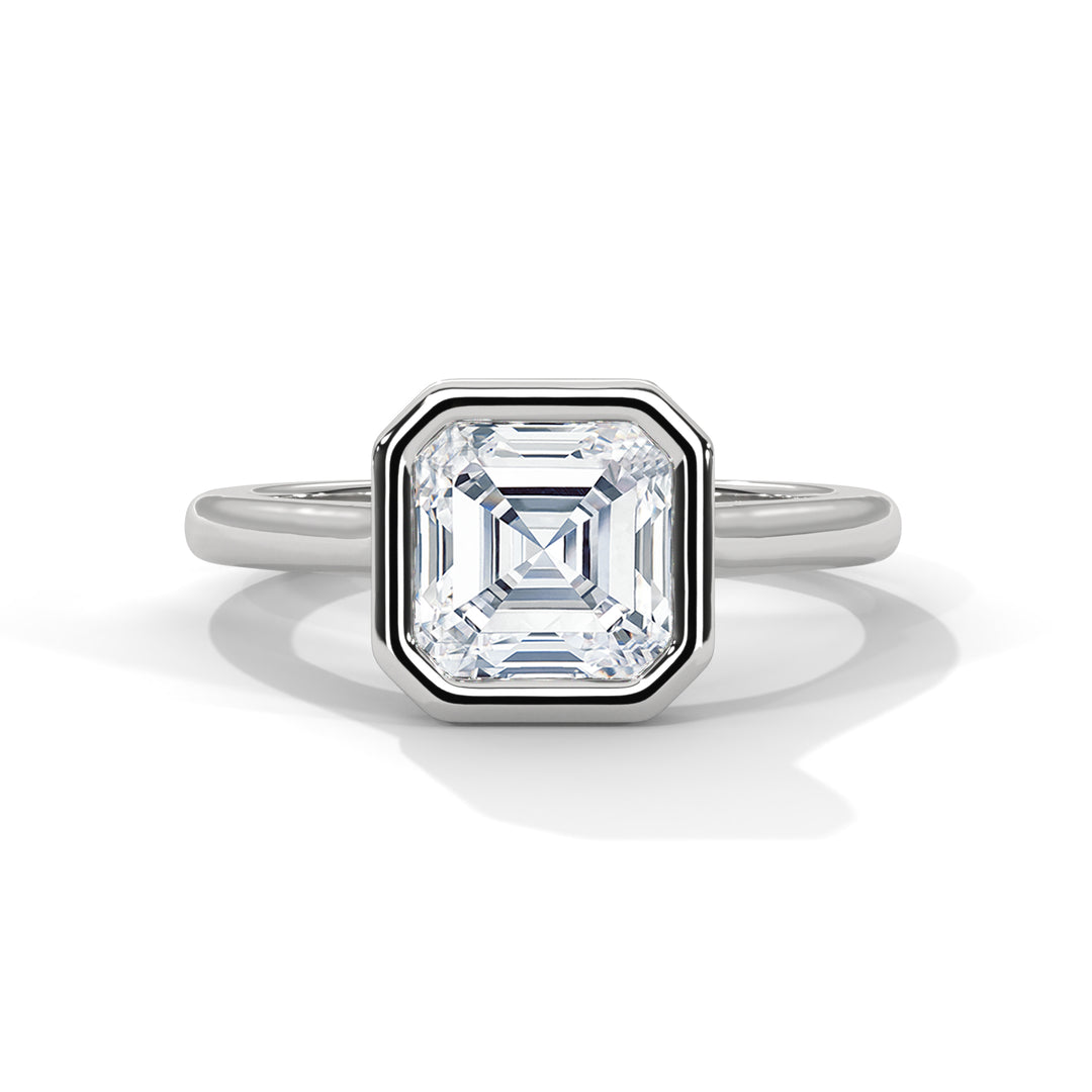 Genora Solitaire Bezel 2ct Asscher Lab Diamond Engagement Ring