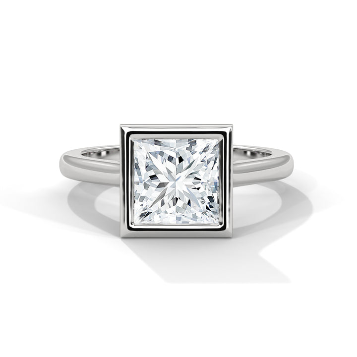 Genora Solitaire Bezel 2ct Princess Lab Diamond Engagement Ring