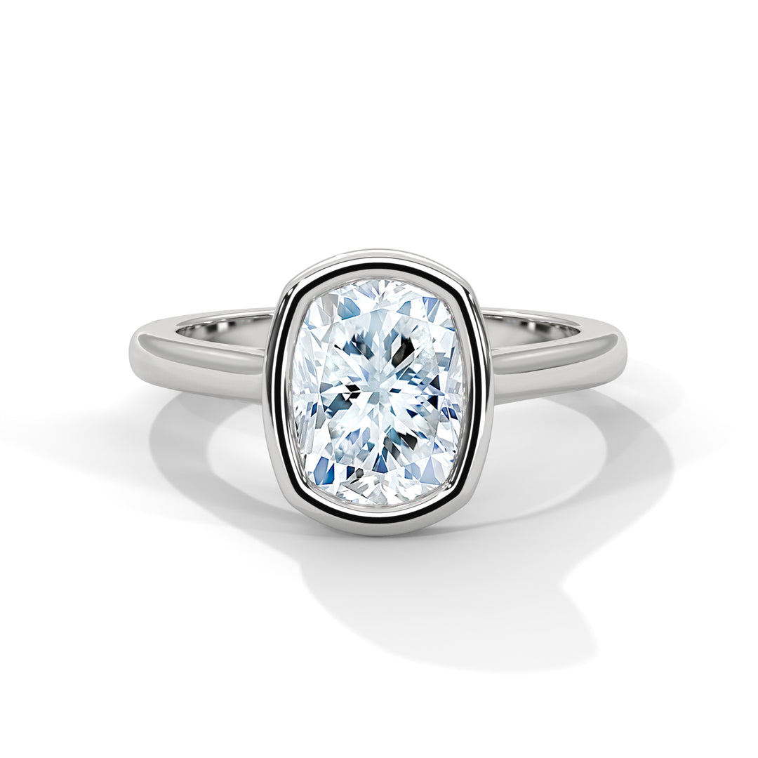 Genora Solitaire Bezel 2ct Long Cushion Lab Diamond Engagement Ring