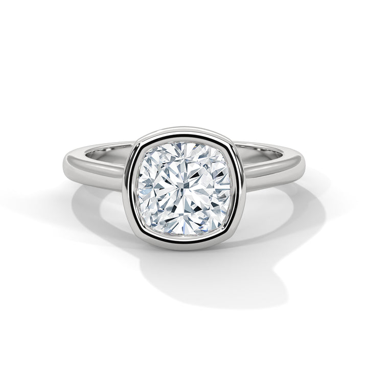 Genora Solitaire Bezel 2ct Cushion Brilliant Lab Diamond Engagement Ring