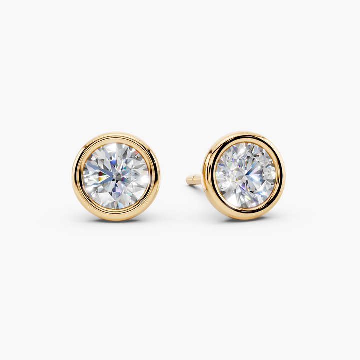 Lab Diamond Round Bezel Pushback Stud Earrings