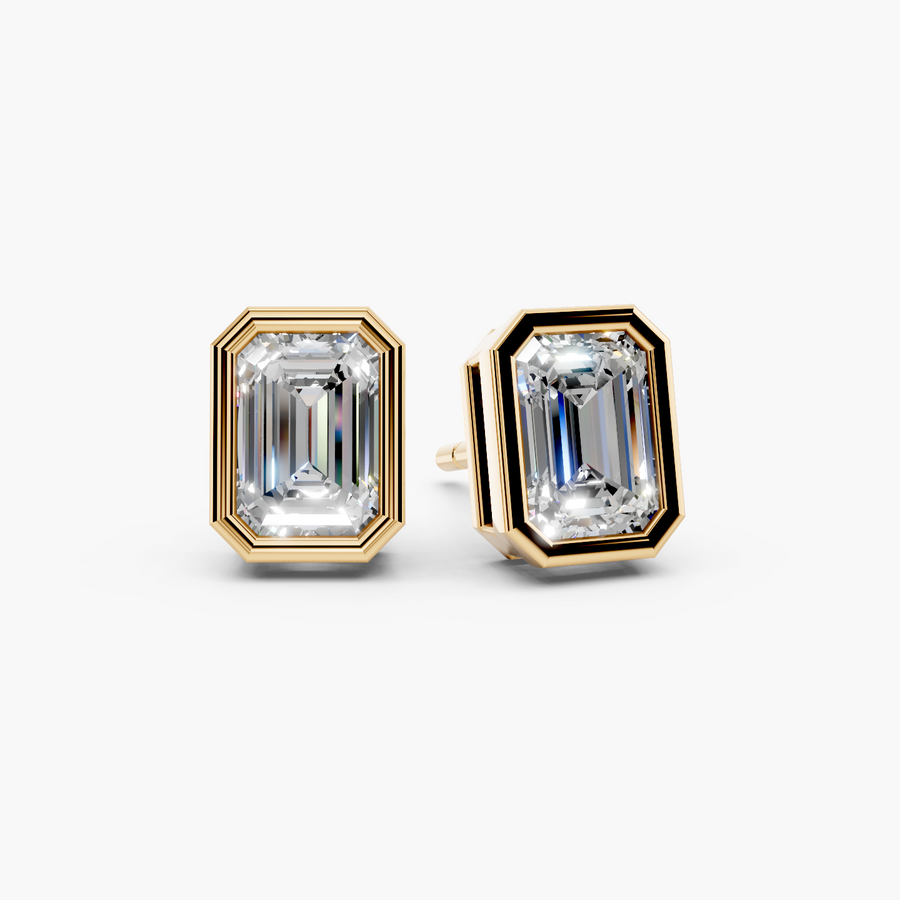 Lab Diamond Emerald Bezel Pushback Stud Earrings - Pair View