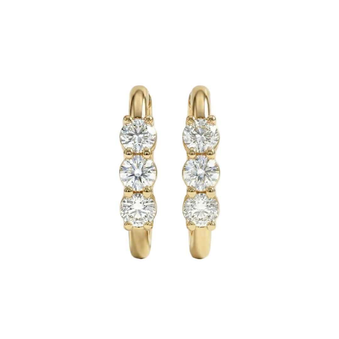 14K Yellow Gold Round Lab Grown Diamond 4 Prong Basket Push Back Stud Earring | IGI Certified (4.00 CTW)