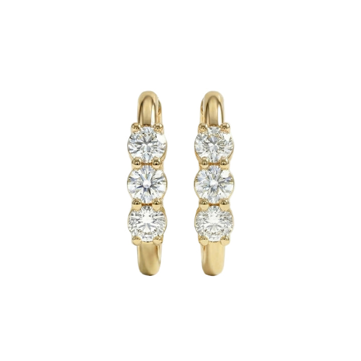 14K Yellow Gold Round Lab Grown Diamond 4 Prong Basket Push Back Stud Earring | IGI Certified (4.00 CTW)