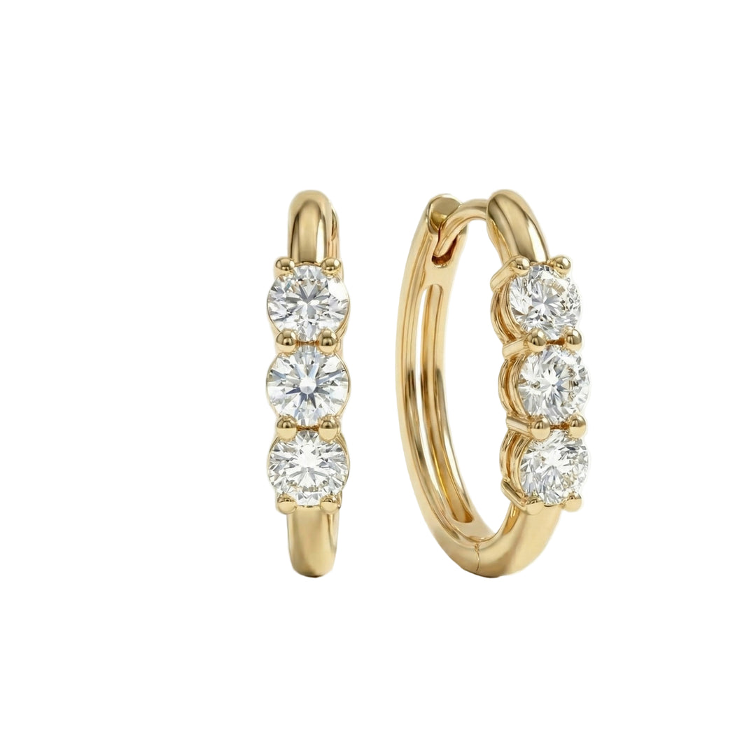 14K Yellow Gold Round Lab Grown Diamond 4 Prong Basket Push Back Stud Earring | IGI Certified (4.00 CTW)