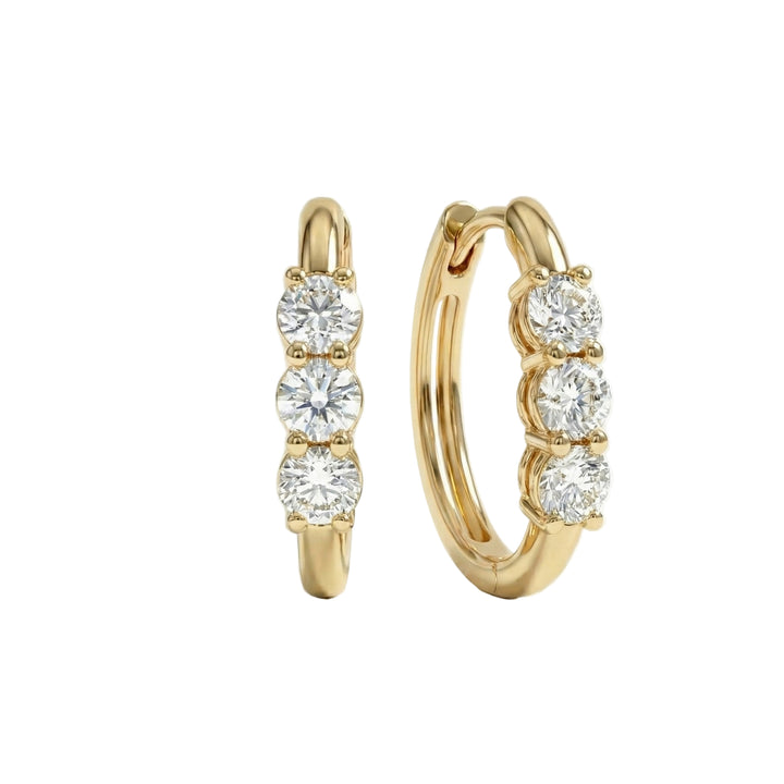 14K Yellow Gold Round Lab Grown Diamond 4 Prong Basket Push Back Stud Earring | IGI Certified (4.00 CTW)