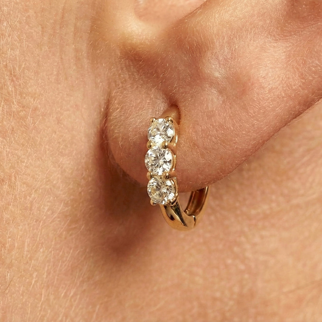 14K Yellow Gold Round Lab Grown Diamond 4 Prong Basket Push Back Stud Earring | IGI Certified (4.00 CTW)