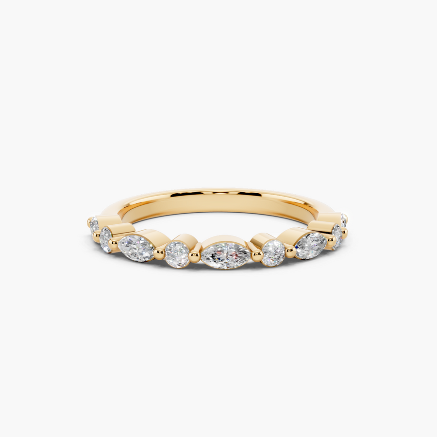 Marquise & Round Half-Eternity Wedding Band 3/8 CTW - Top View