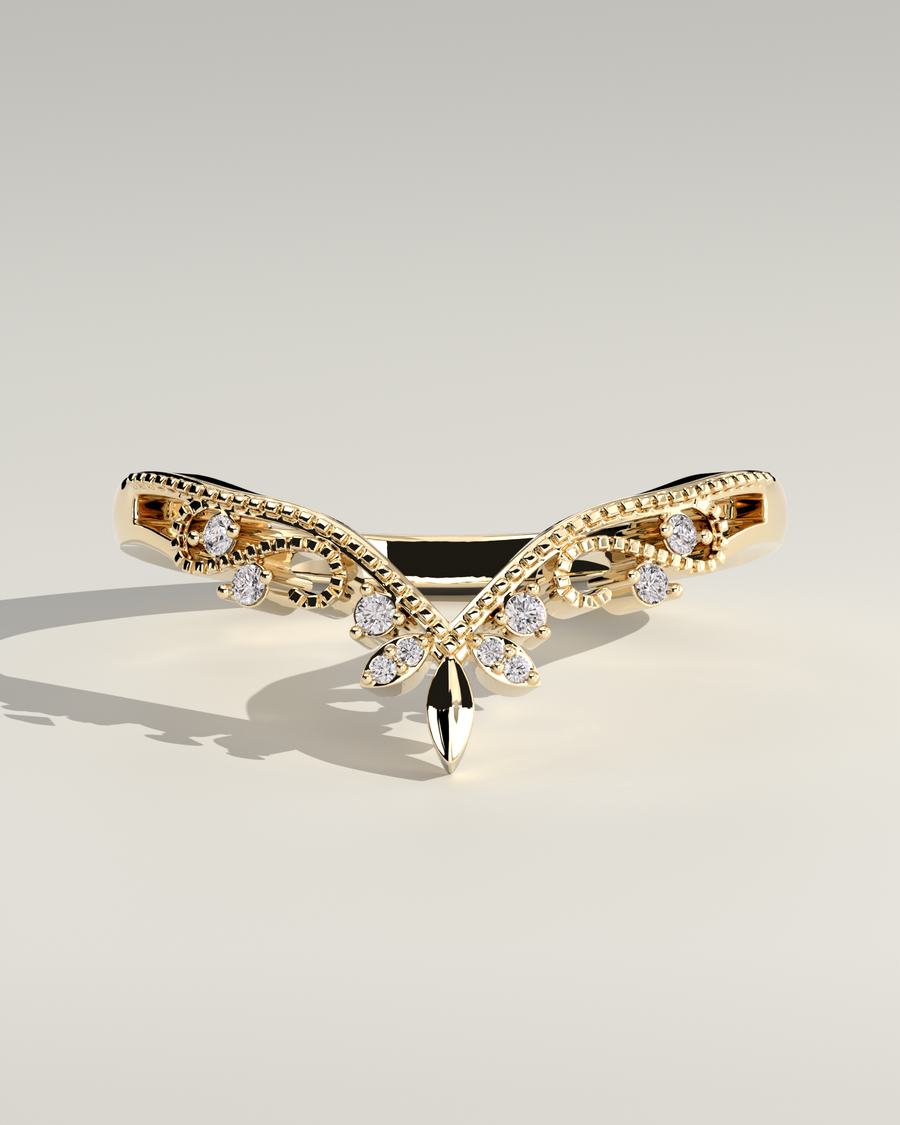 Scroll Leaf Wedding Band in 14K Yellow Gold — Diyona