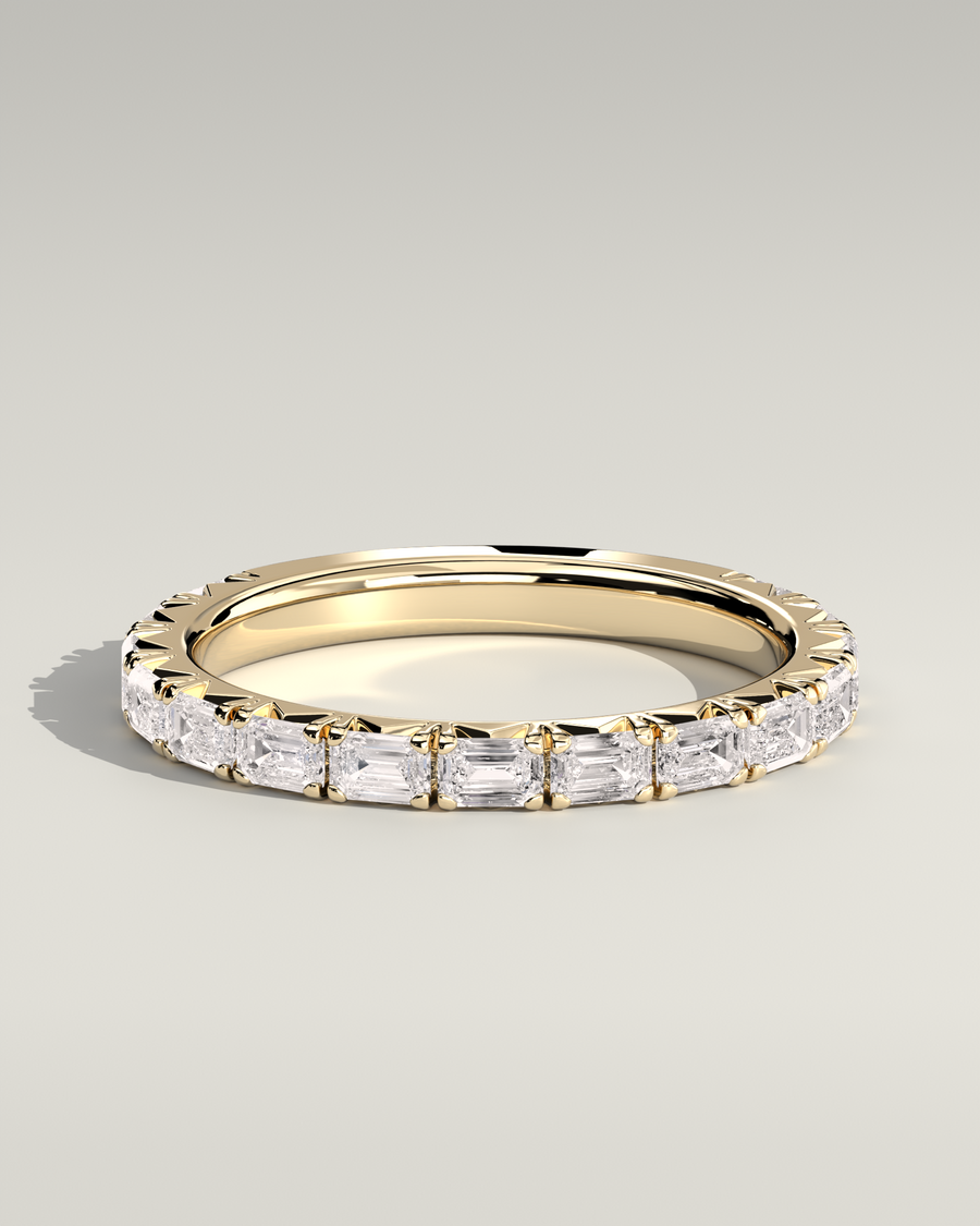 East West Emerald Wedding Band in 14K Yellow Gold — Diyona