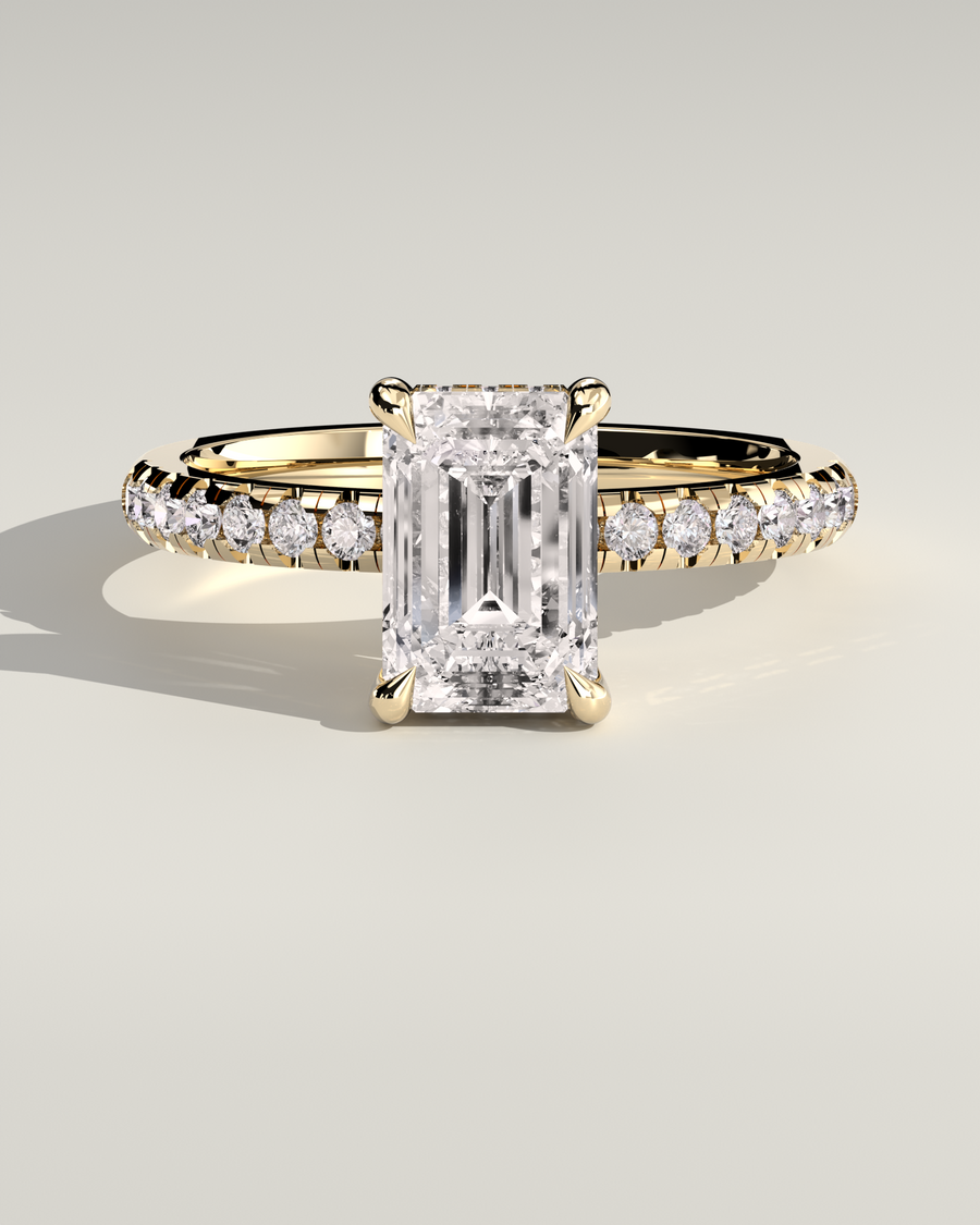 Pave Engagement Ring — Emerald, yellow gold