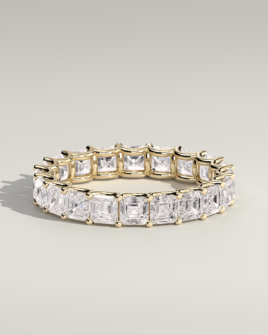 Asscher Cut Eternity Wedding Band in 14K Yellow Gold — Diyona