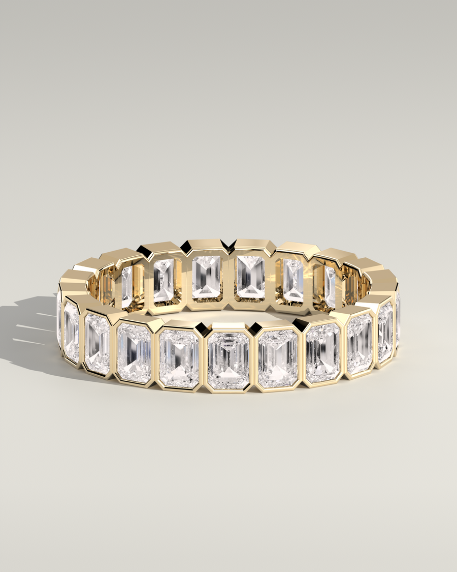 Emerald Bezel Eternity Band in 14K Yellow Gold — Diyona