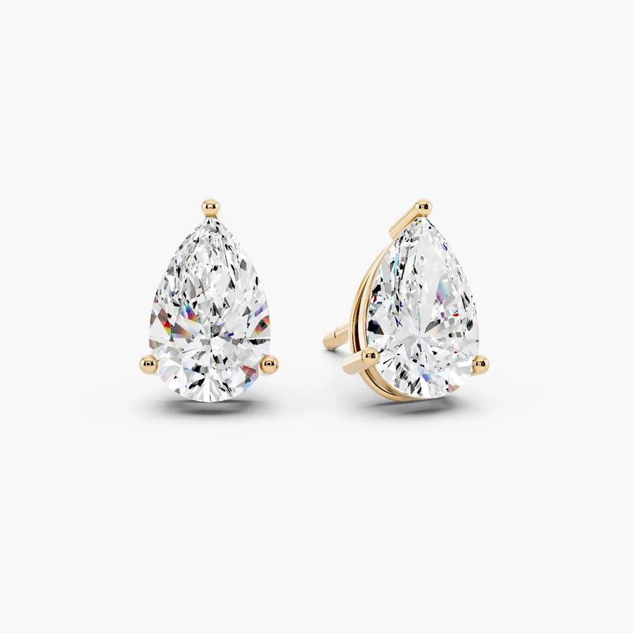 Lab Diamond Pear 3-Prong Pushback Stud Earrings - Pair View