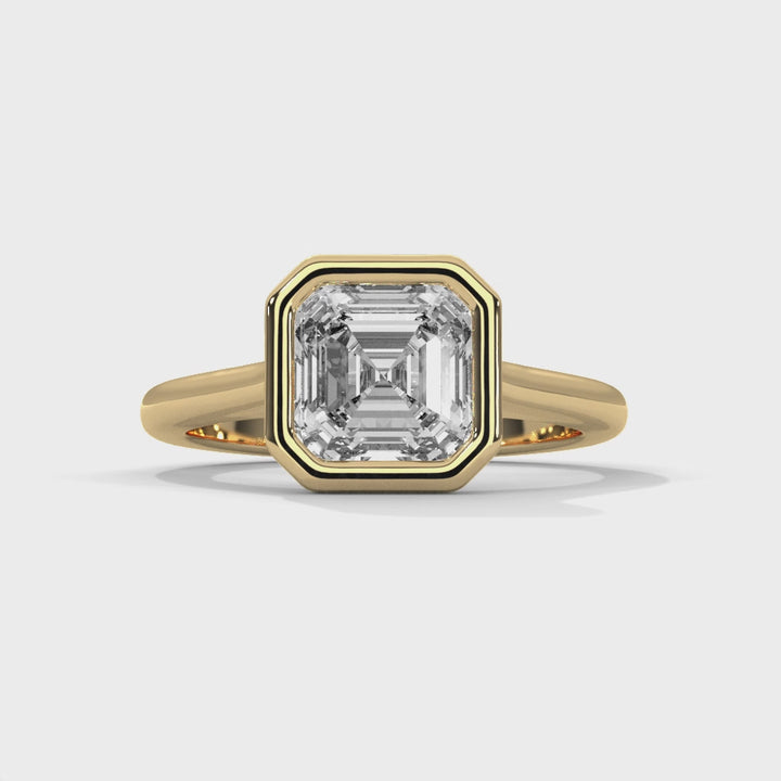 Genora Solitaire Bezel 2ct Asscher Lab Diamond Engagement Ring