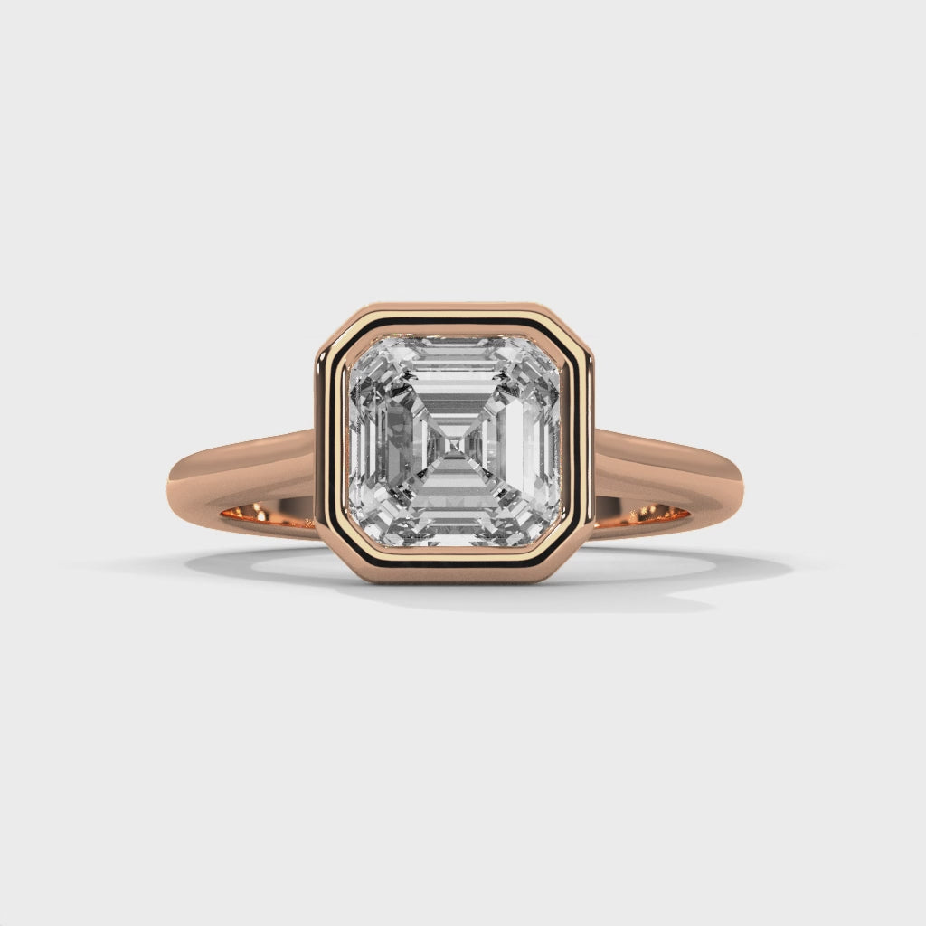 Genora Solitaire Bezel 2ct Asscher Lab Diamond Engagement Ring