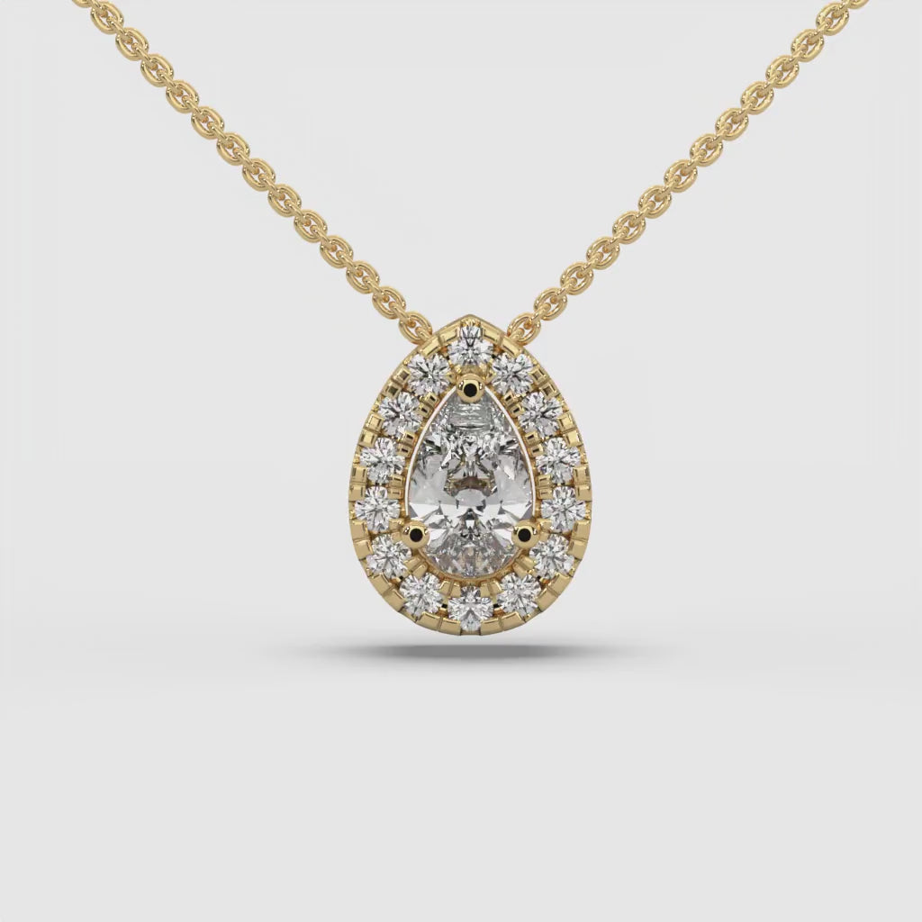 6/10ct Deluxe Halo Pear and Round Lab Grown Diamond Pendant Necklace