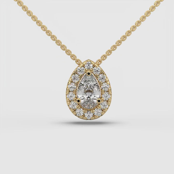 6/10ct Deluxe Halo Pear and Round Lab Grown Diamond Pendant Necklace