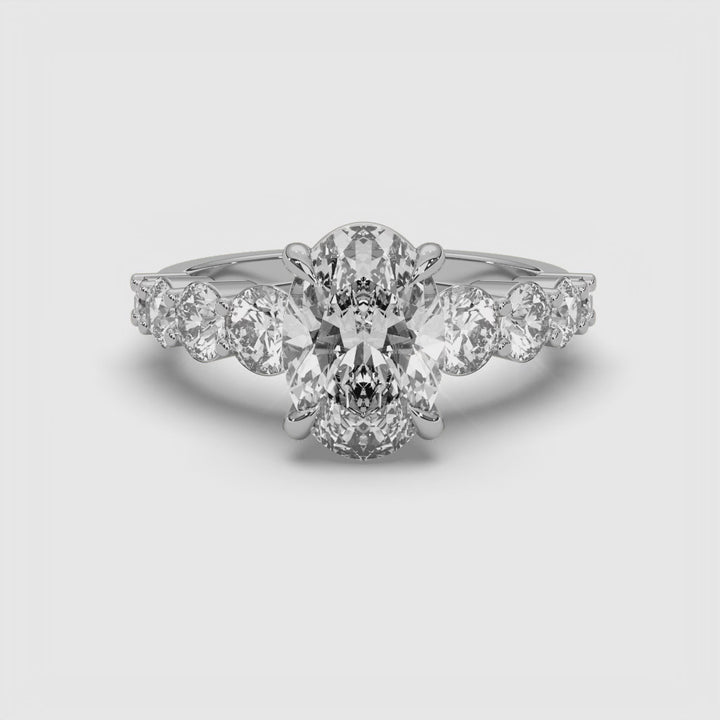 Viya Graduating 2ct Oval Lab Diamond Engagement Ring with Round Diamond Accents