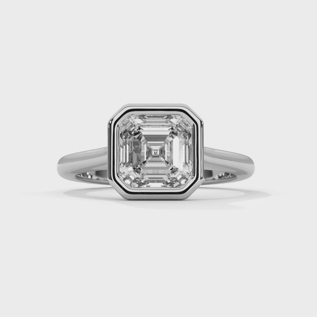 Genora Solitaire Bezel 2ct Asscher Lab Diamond Engagement Ring