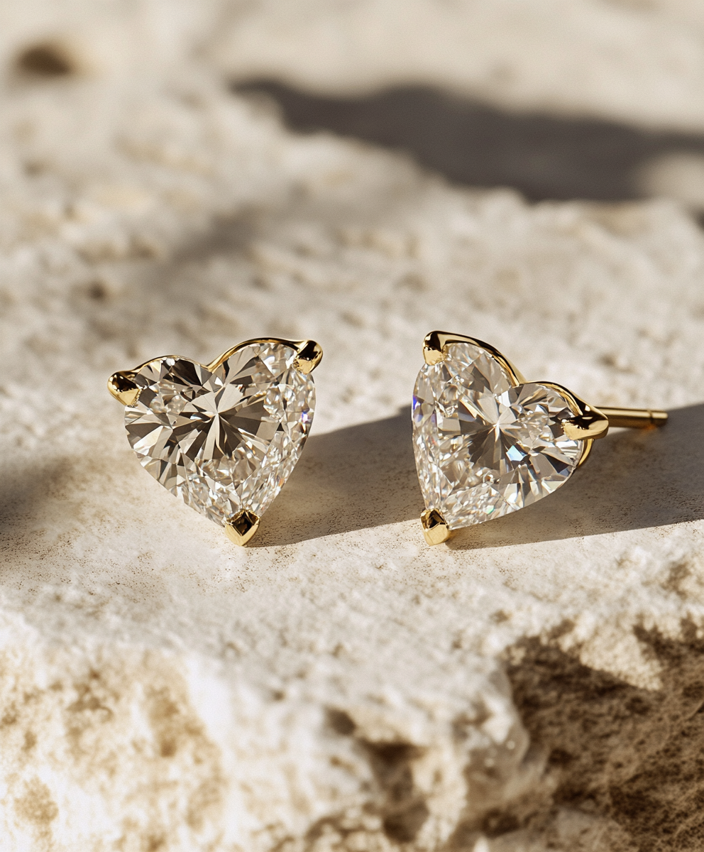 1ct Heart Cut Diamond Stud Earrings