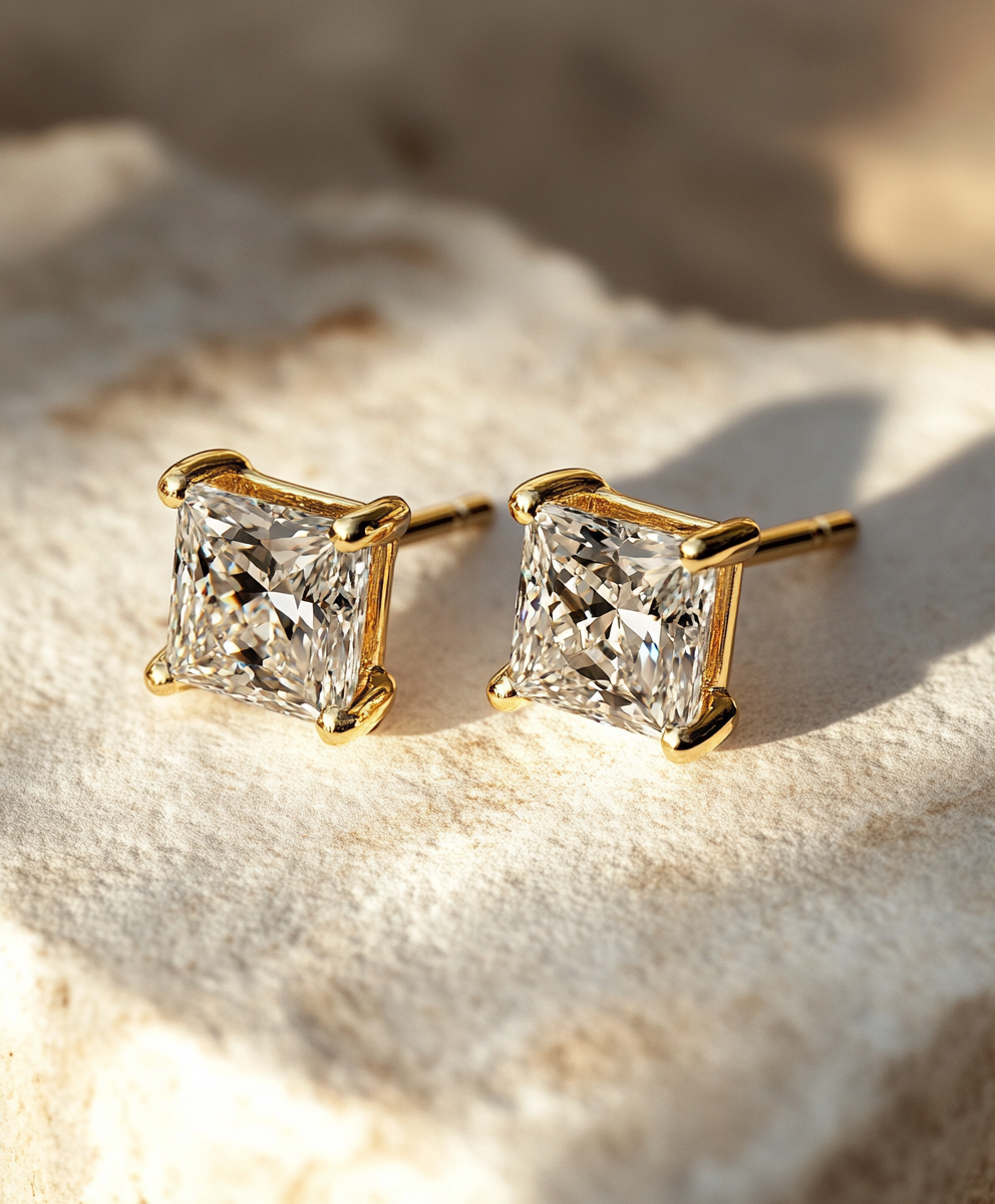1ct Princess Cut Diamond Stud Earrings