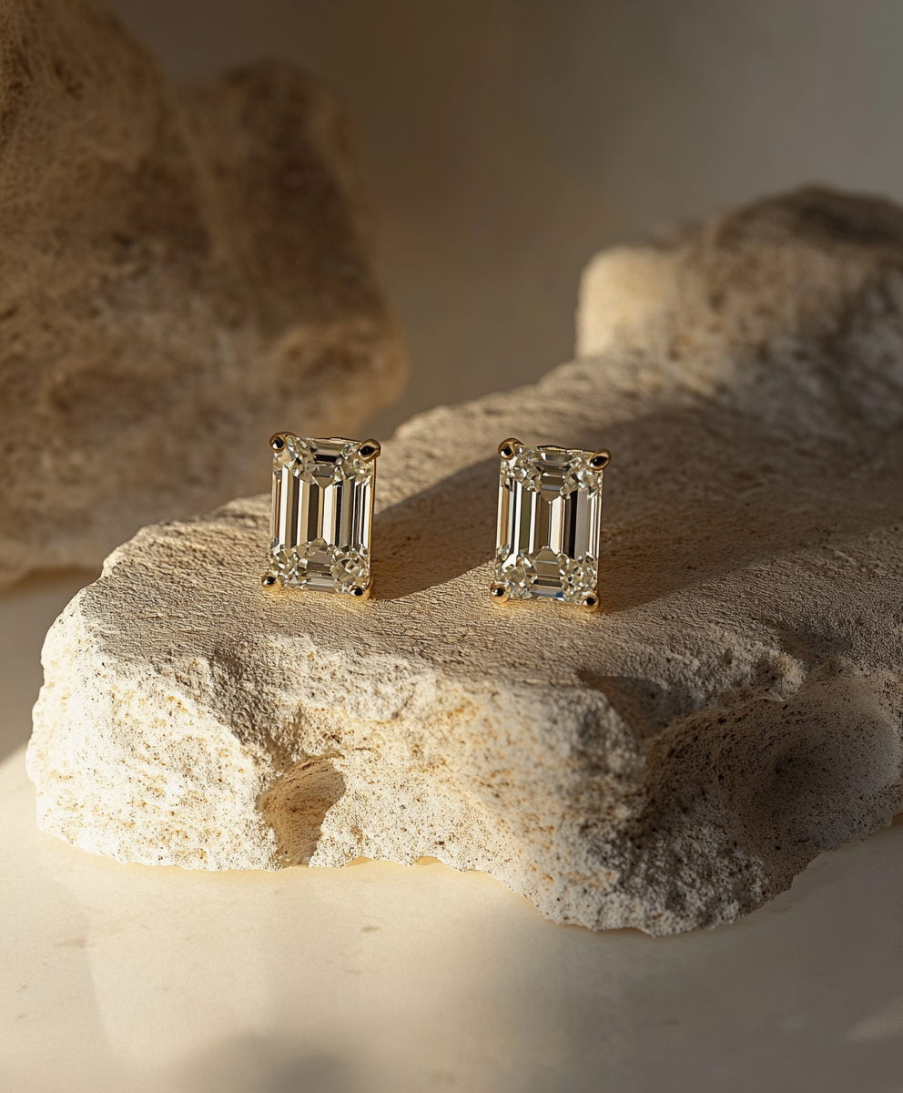 1ct Emerald Cut Diamond Stud Earrings