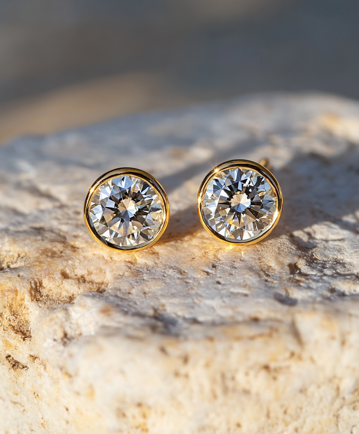2ct Round Cut Diamond Bezel Earrings