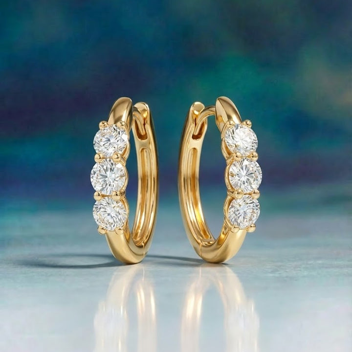 14K Yellow Gold Round Lab Grown Diamond 4 Prong Basket Push Back Stud Earring | IGI Certified (4.00 CTW)