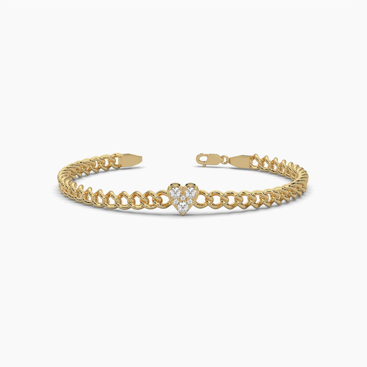 0.2ct Round Lab Grown Diamond Heart Cuban Link Bracelet - 7 Inches | 14k Gold