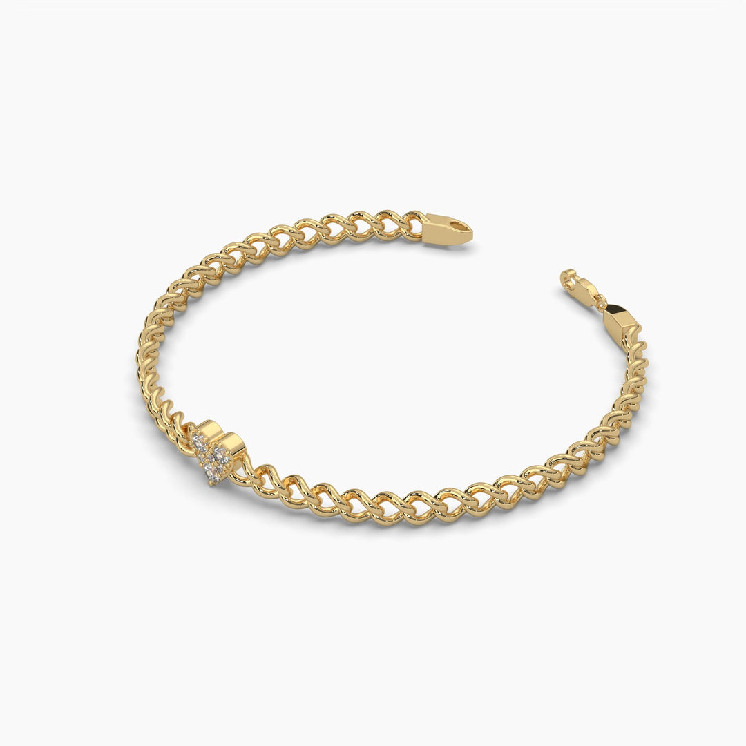 0.2ct Round Lab Grown Diamond Heart Cuban Link Bracelet - 7 Inches | 14k Gold