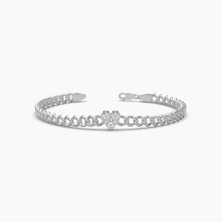 0.2ct Round Lab Grown Diamond Heart Cuban Link Bracelet - 7 Inches | 14k Gold