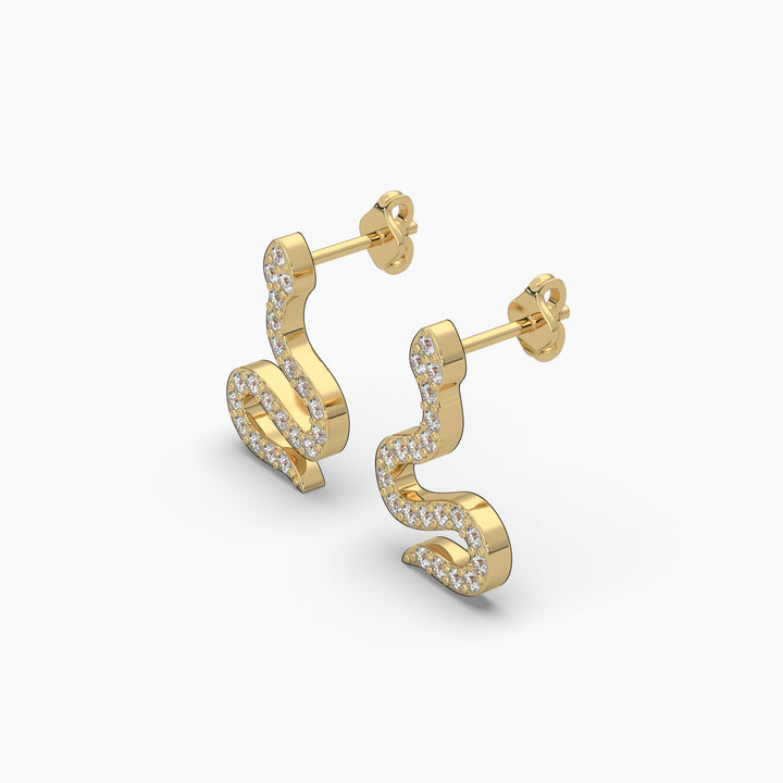 0.25ct Round Lab Grown Diamond Snake Earrings | Push Back Stud Earrings | 14k Gold