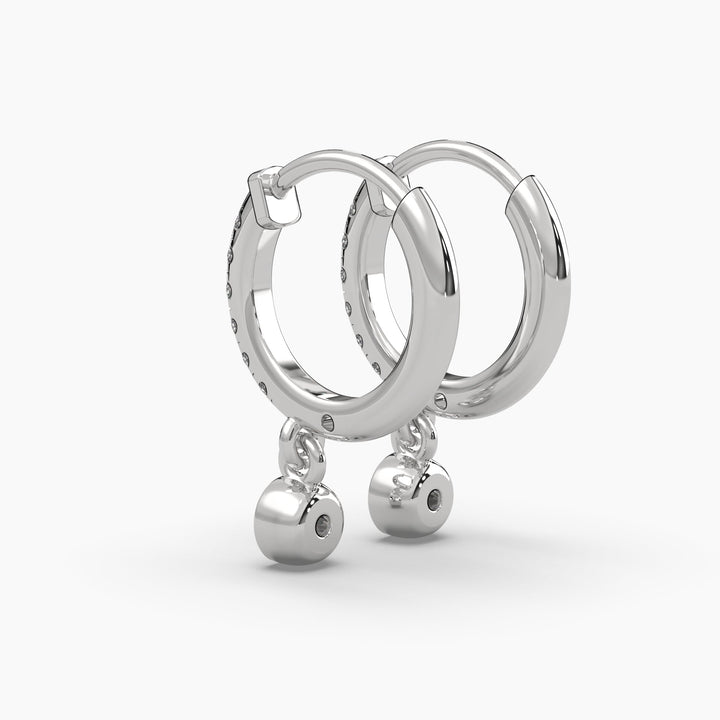 0.35ctw Round Lab Grown Diamond Huggie Hoop Drop Earrings | 14k Gold