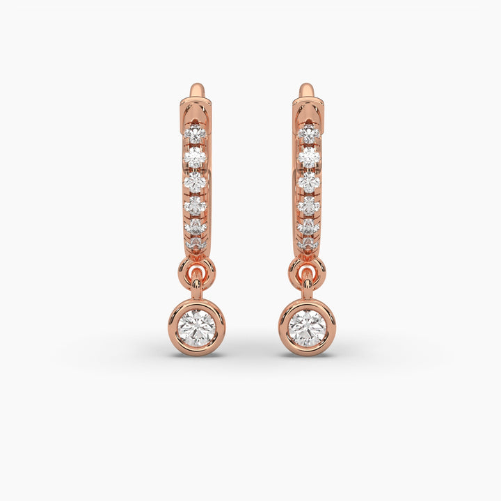 0.35ctw Round Lab Grown Diamond Huggie Hoop Drop Earrings | 14k Gold