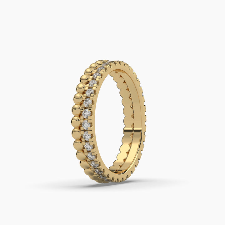 0.5ctw Round Lab Grown Diamond Double Stacked Beaded Eternity Wedding Band | 14k Gold