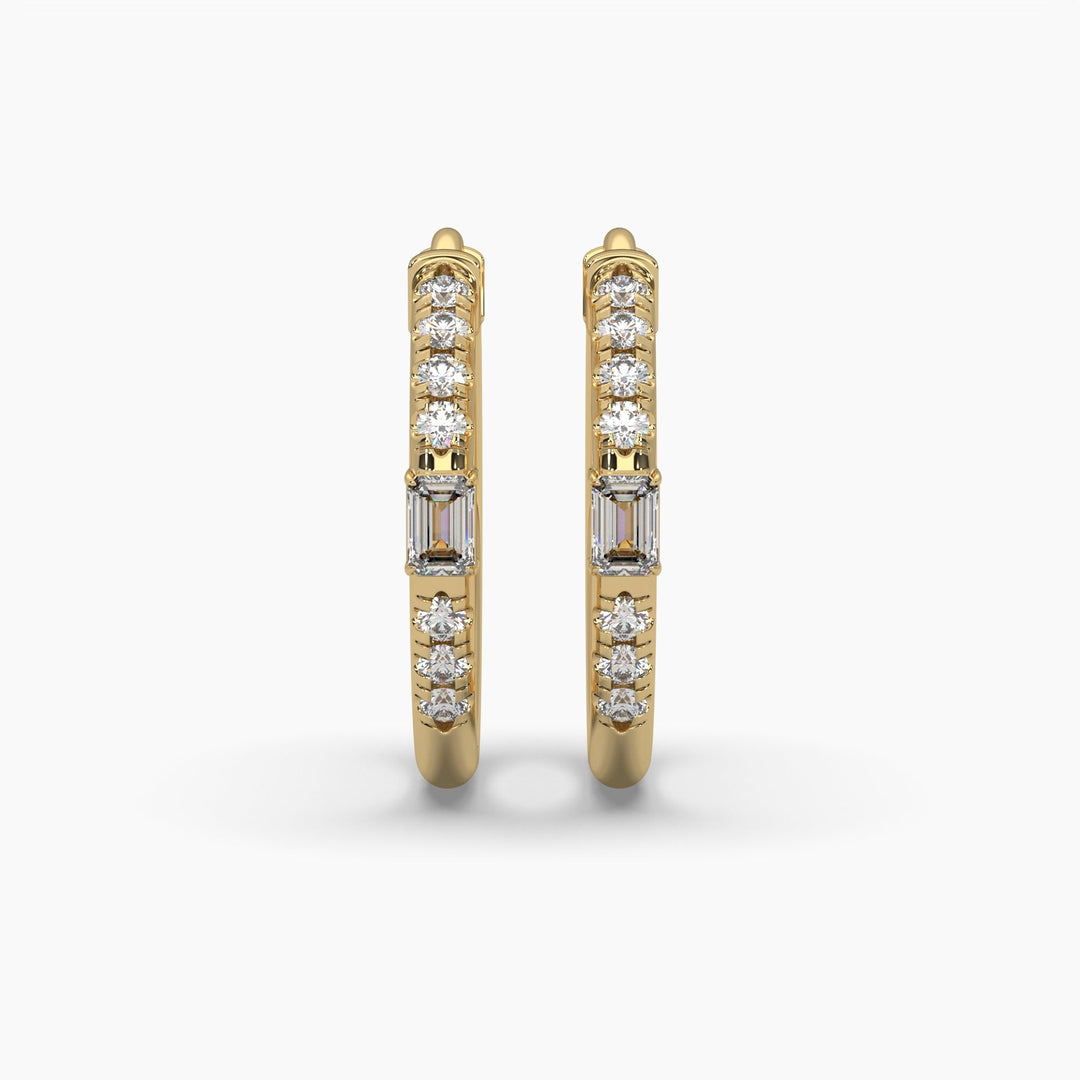 0.35ctw Round and Emerald Lab Grown Diamond Huggie Hoop Earrings | 14k Gold