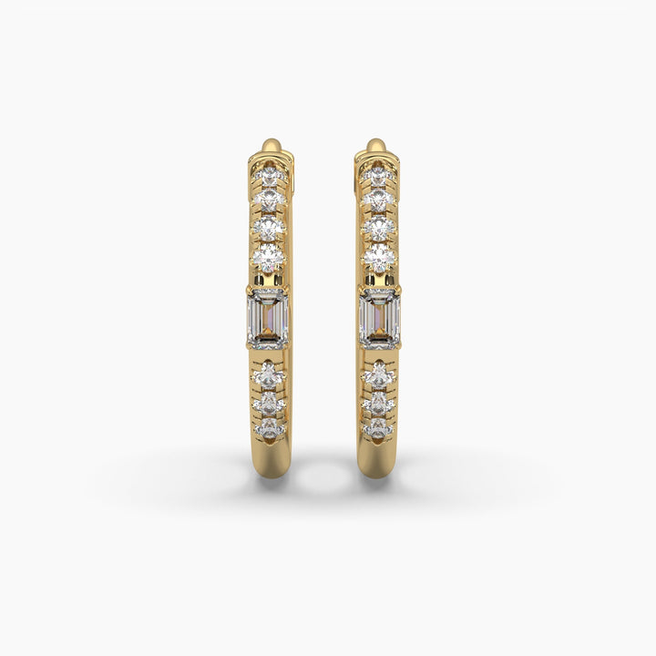 0.35ctw Round and Emerald Lab Grown Diamond Huggie Hoop Earrings | 14k Gold