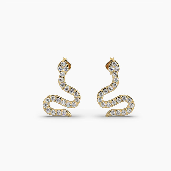 0.25ct Round Lab Grown Diamond Snake Earrings | Push Back Stud Earrings | 14k Gold