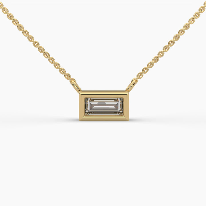 0.5ctw Baguette Lab Grown Diamond Bezel Pendant Necklace | 14k Gold