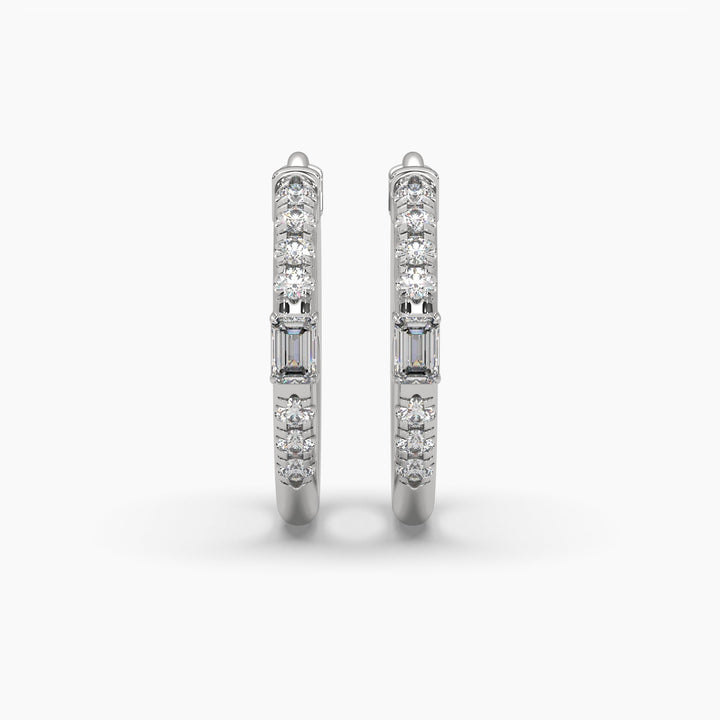 0.35ctw Round and Emerald Lab Grown Diamond Huggie Hoop Earrings | 14k Gold