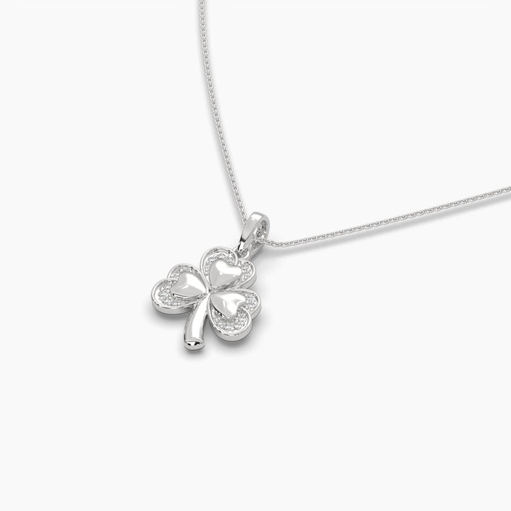 0.1ctw Round Lab Grown Diamond 3 Leaf Clover Pendant Necklace | 14k White Gold