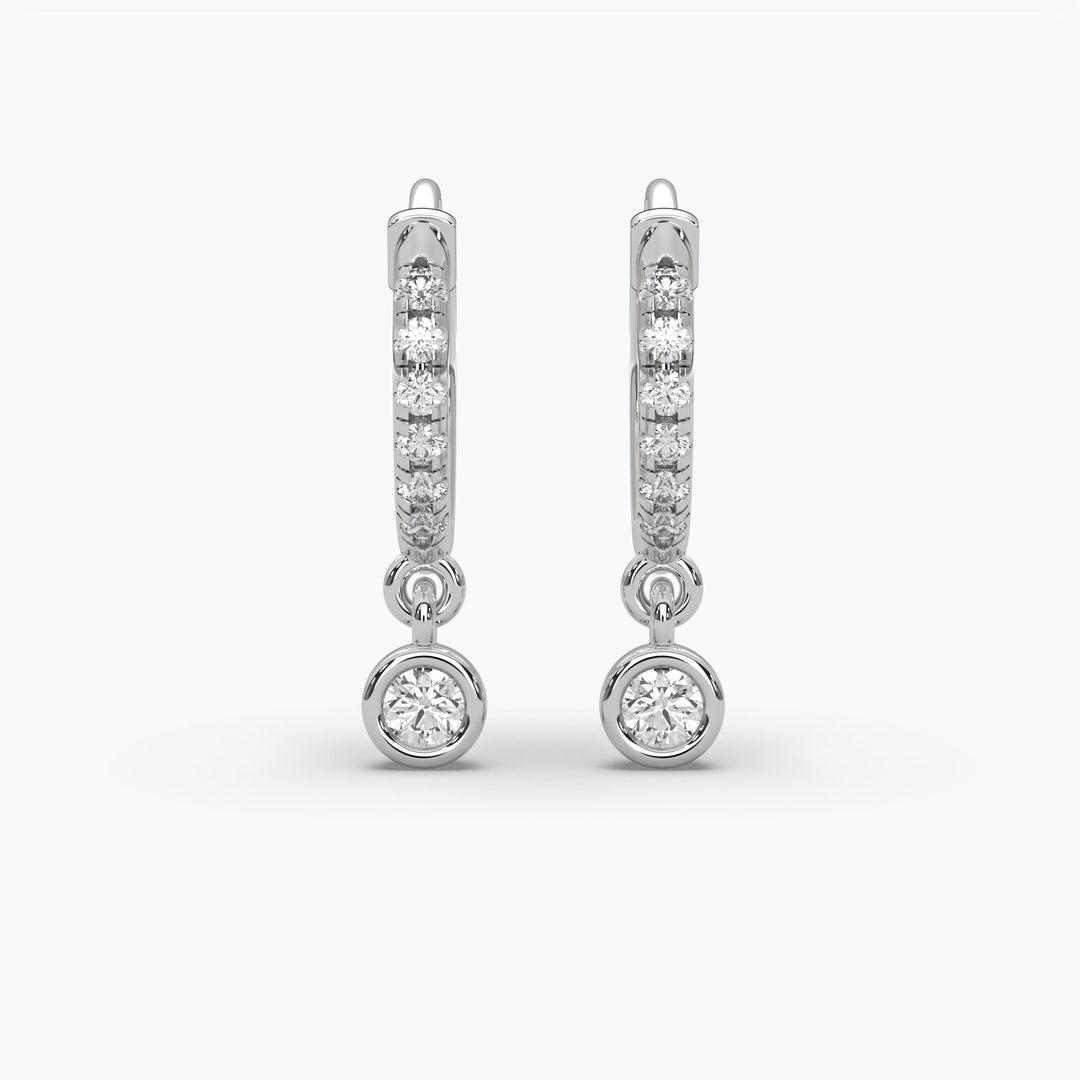 0.35ctw Round Lab Grown Diamond Huggie Hoop Drop Earrings | 14k Gold