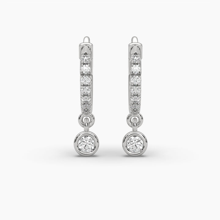 0.35ctw Round Lab Grown Diamond Huggie Hoop Drop Earrings | 14k Gold