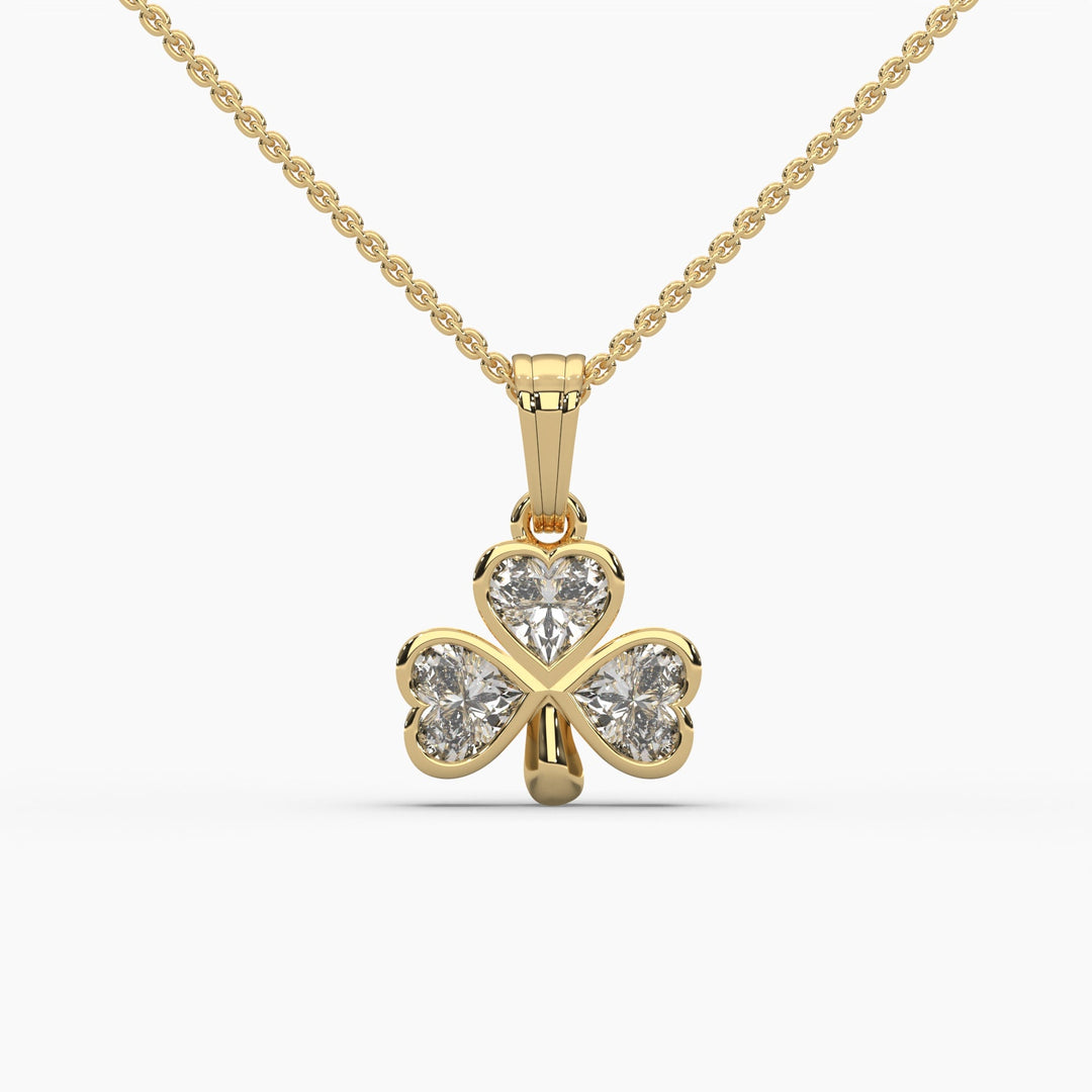 0.75ctw Heart Lab Grown Diamond Bezel 3 Leaf Clover Pendant Necklace | 14k Gold