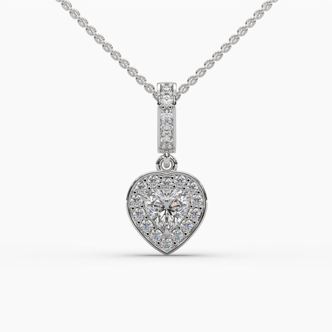 0.5ctw Heart Halo Lab Grown Diamond Pendant Necklace | 14k Gold